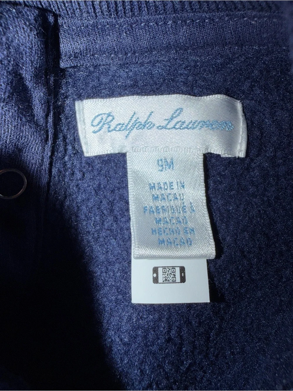 Ralph Lauren Baby Boy 9M Navy Polo Bear Lightweight Fleece One-Piece Long Sleeve